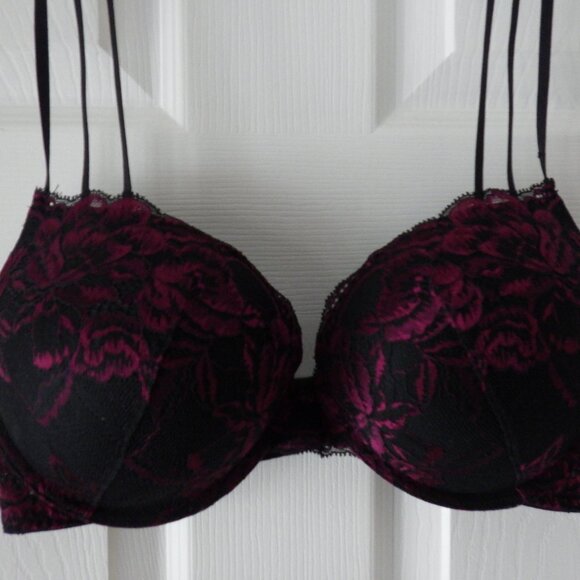 La Sensa Hello Sugar Women's Padded Underwire Push-up Bra 36C Black Red Lace - Picture 3 of 9